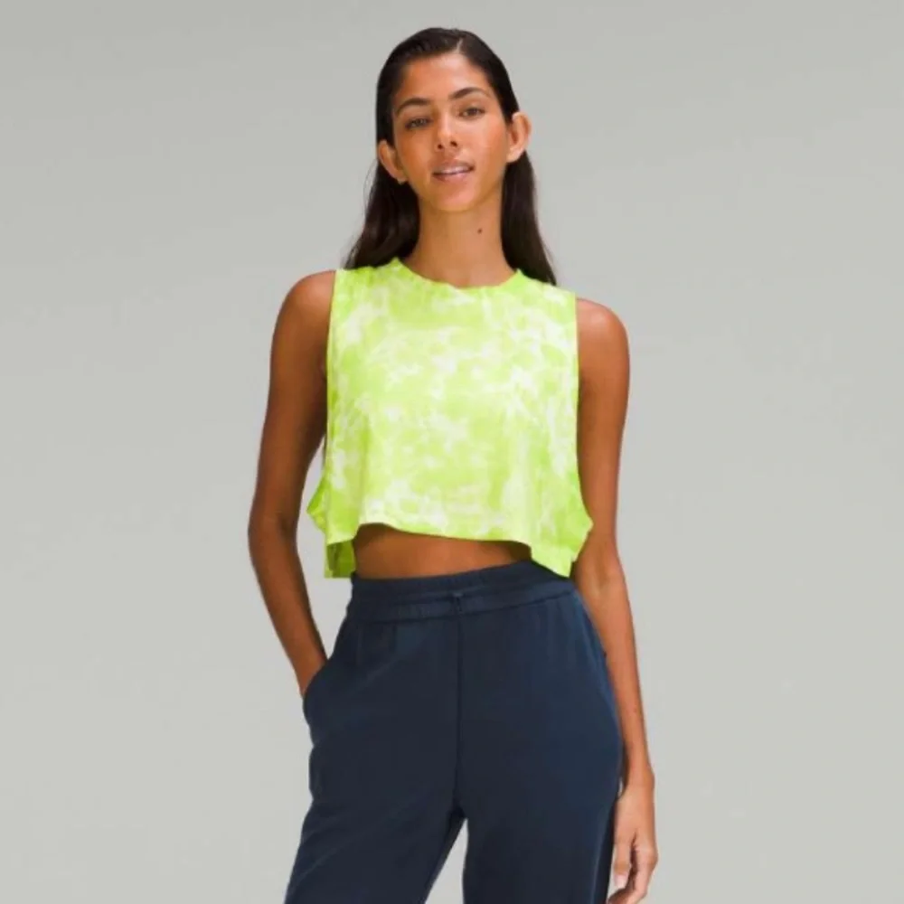 NWT lululemon athletica All Yours Cropped Tank Top Tie Dye Eccentric Lime Sz 8